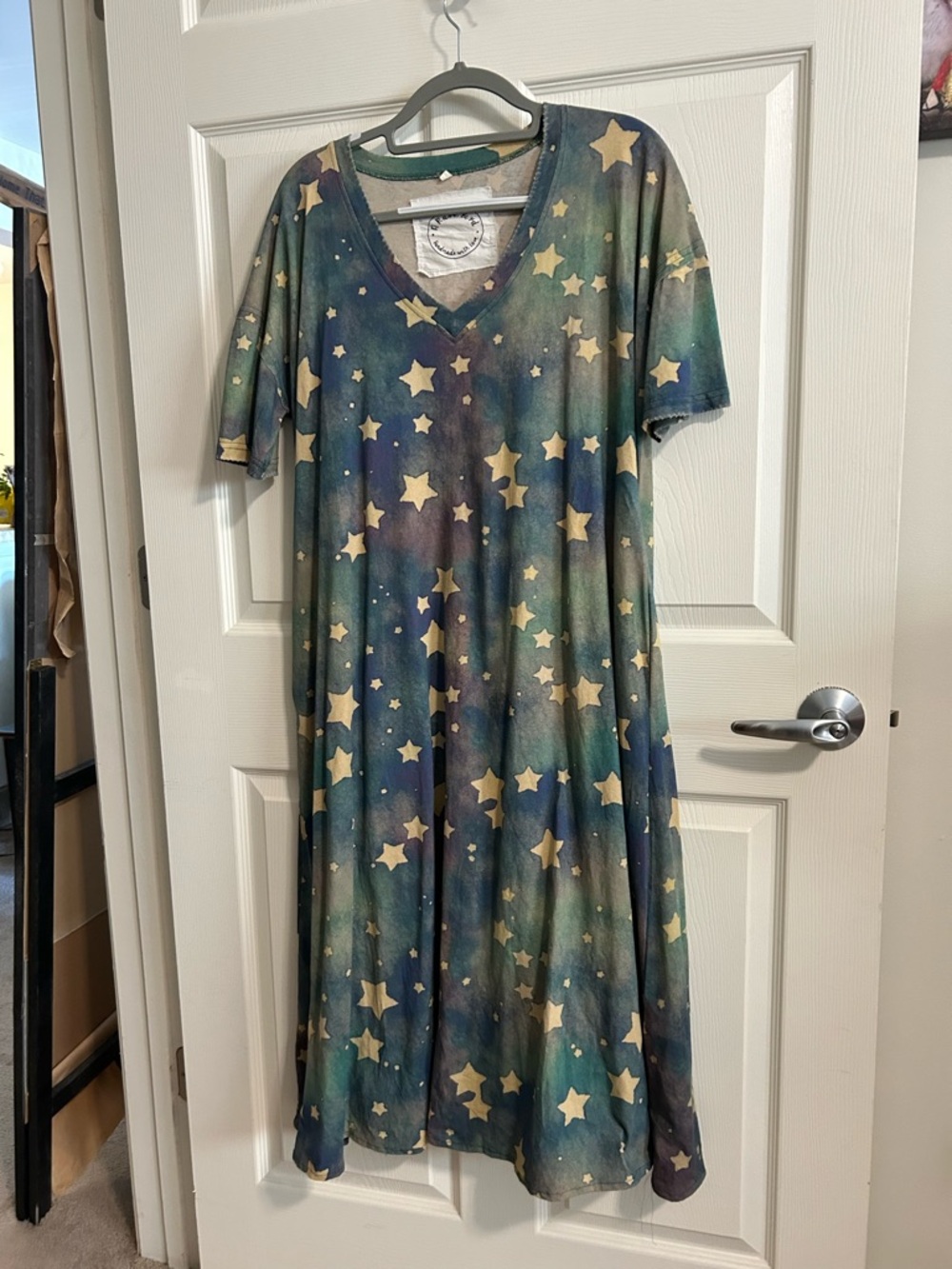 Star Print Maxi Dress in Navy and Green